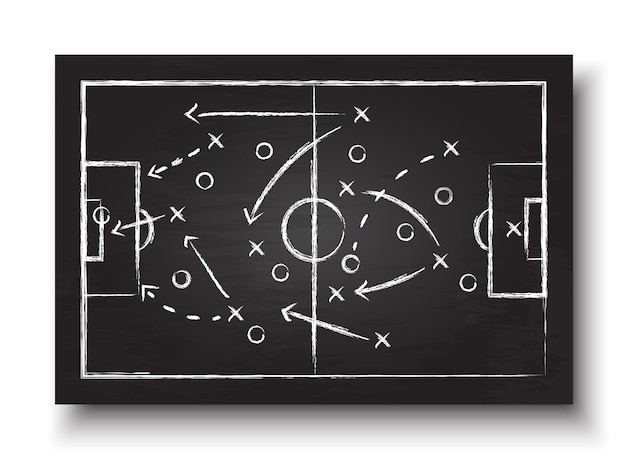 Quadro-negro com estratégia de jogo de futebol.