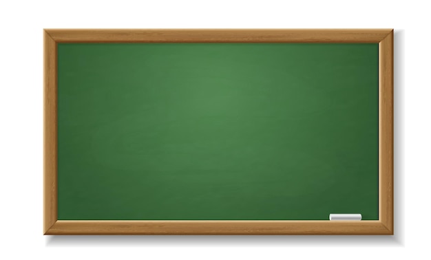 Quadro-negro verde. Lousa velha realista vazia com moldura de madeira objeto de sala de aula de vetor