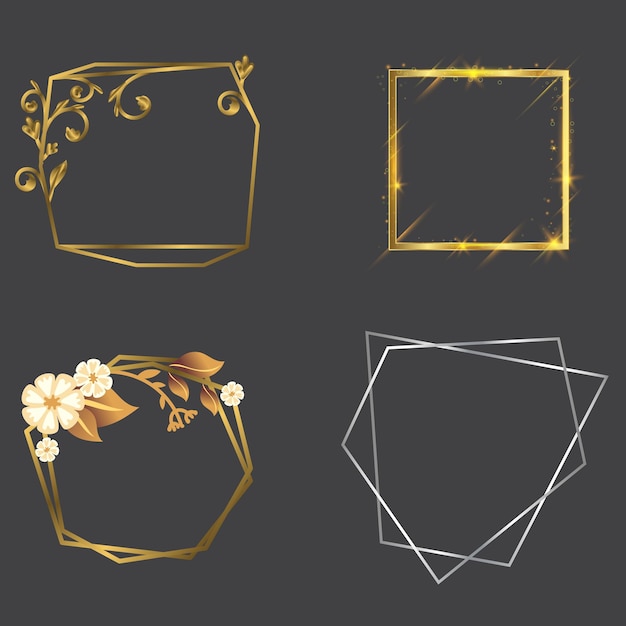 Quadro poligonal dourado com flores