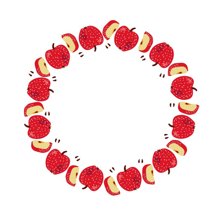 Vetor quadro redondo com maçãs vermelhas frutas de estação redondas borda maçã quadro isolado com espaço de cópia floral