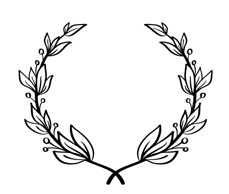Vetor quadro vintage de coroa de louro desenhada à mão preta com um logotipo heráldico de conquista de prêmios