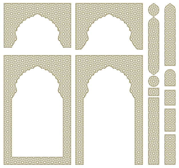 Quadros de arcos e elementos de design adicionais ornamento geométrico árabe