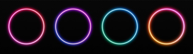 Vetor quadros de círculo de néon gradiente definidos bordas brilhantes isoladas em um fundo escuro