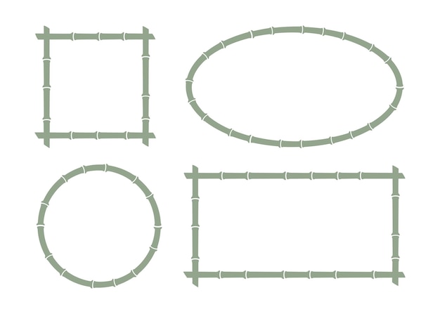 Quadros de círculo e retângulo de caule de bambu caixa de texto oval e quadrada natural borda de ramo de bambu modelo de quadro em branco ilustração vetorial isolada em estilo plano no fundo branco