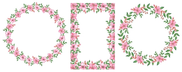 Quadros de flor de cerejeira redondos e retangulares em fundo branco para design de produto