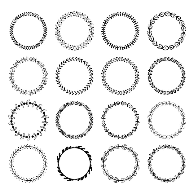 Vetor quadros de folha de círculo. conjunto de folhas redondas florais, círculos de ornamento de flor e conjunto isolado de fronteira dentro de um círculo de flores