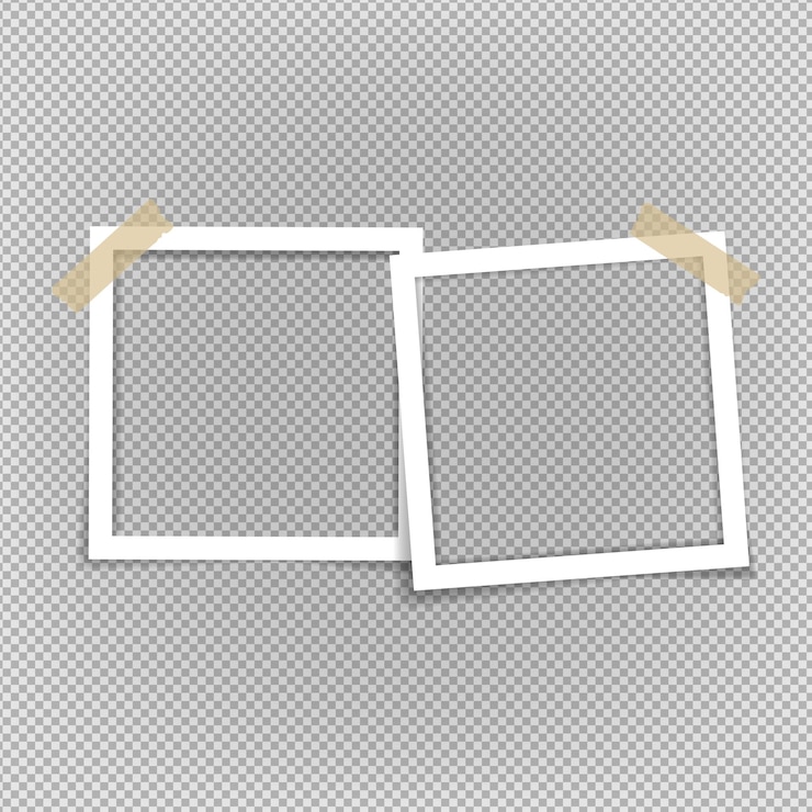 Quadros de fotos vazios com efeitos de sombra Uma moldura de foto com fita de diferentes cores e um clipe de papel Quadro de foto vintage para sua foto Ilustração vetorial em estilo realista