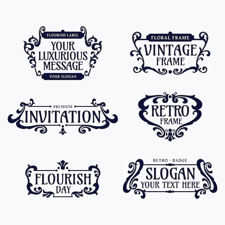 Vetor quadros florescentes para rótulo, banner, logotipo, emblema, menu, adesivo e outros designs