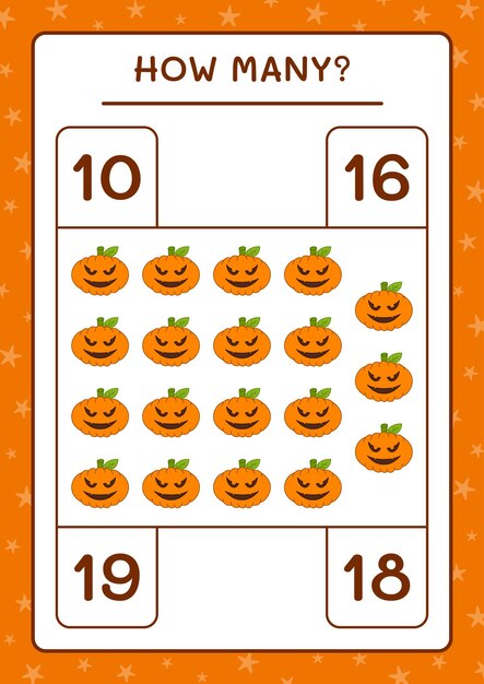 Quantas abóbora, jogo para crianças. ilustração vetorial, planilha para impressão