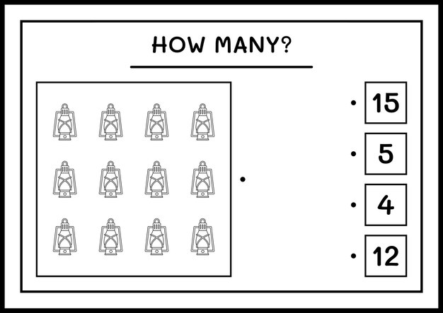 Quantas lanterna de natal, jogo para crianças. ilustração vetorial, planilha para impressão
