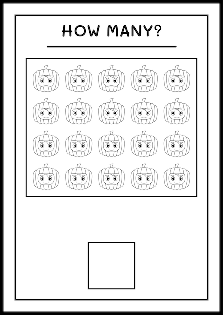 Quantas máscara de abóbora, jogo para crianças. ilustração vetorial, planilha para impressão