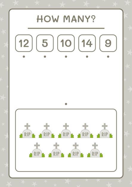 Quantas tombstone, jogo para crianças. ilustração vetorial, planilha para impressão