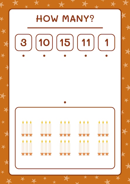 Quantas velas de natal, jogo para crianças. ilustração vetorial, planilha para impressão