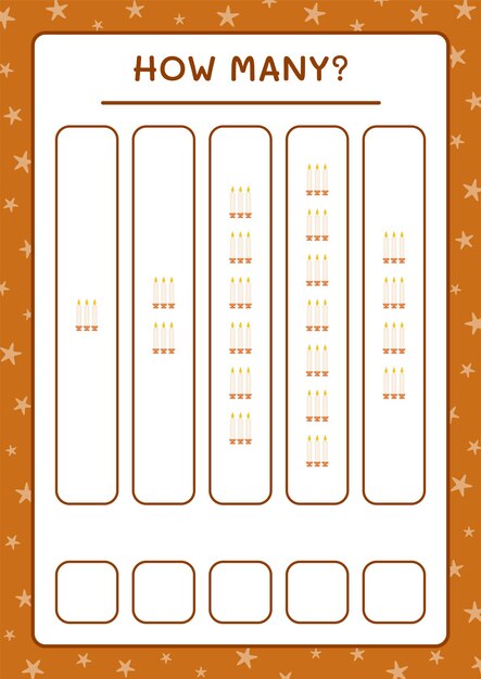 Quantas velas de natal, jogo para crianças. ilustração vetorial, planilha para impressão