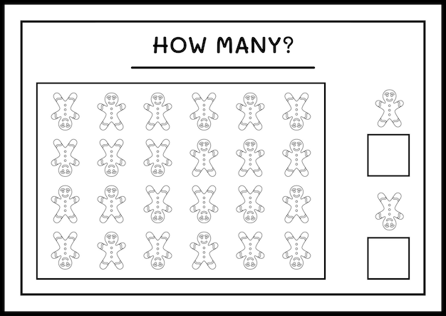Quantos biscoito de gengibre, jogo para crianças. ilustração vetorial, planilha para impressão
