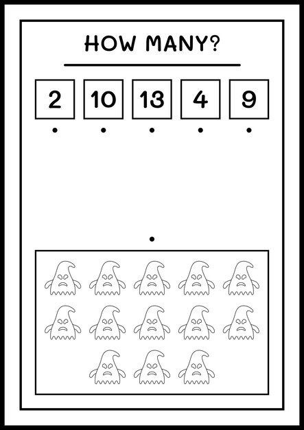 Quantos ghost, jogo para crianças. ilustração vetorial, planilha para impressão