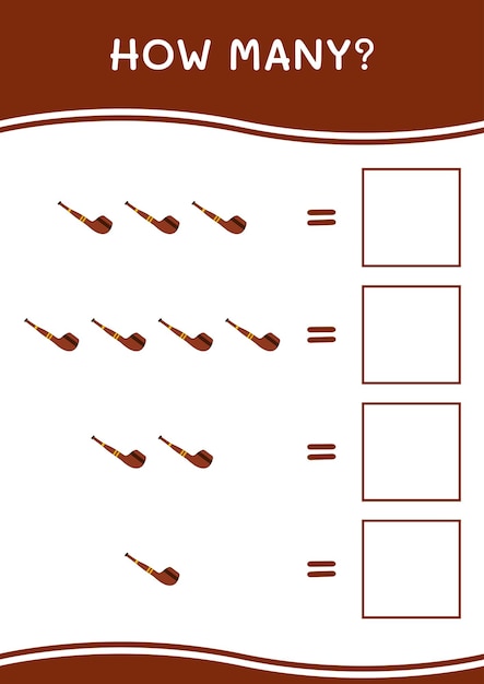 Quantos jogos de cachimbo para crianças planilha imprimível de ilustração vetorial