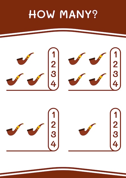 Quantos jogos de cachimbo para crianças planilha imprimível de ilustração vetorial