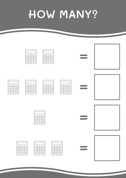 Quantos jogos de calculadora para crianças planilha imprimível de ilustração vetorial