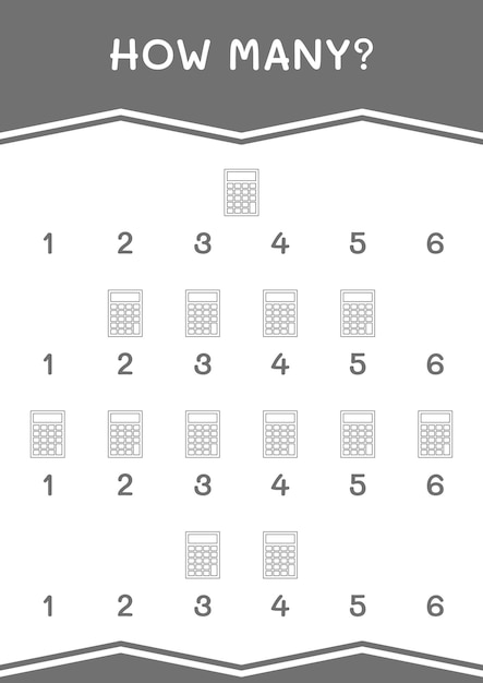 Quantos jogos de calculadora para crianças planilha imprimível de ilustração vetorial