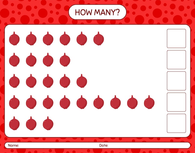 Quantos jogos de contagem com cebola. planilha para crianças em idade pré-escolar, planilha de atividades para crianças, planilha para impressão