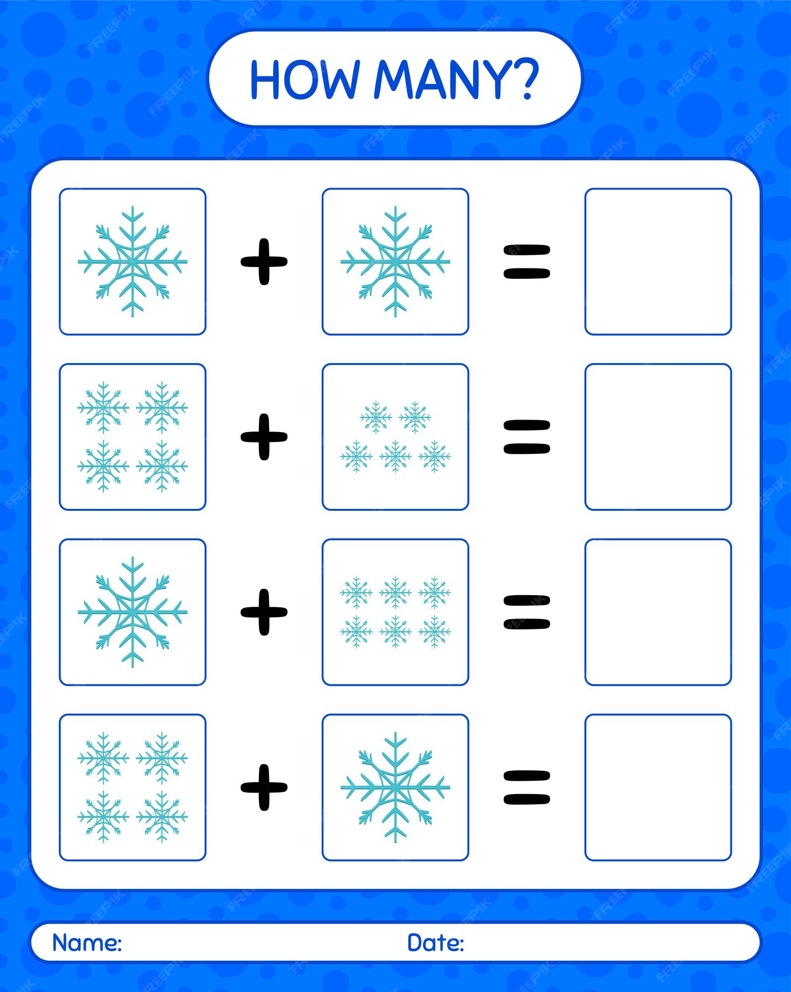 Jogo educativo para crianças, divertido, contando e escolhendo o número  correto de floco de neve bonito, trovão, fogo, gelo, água, planilha de  natureza imprimível