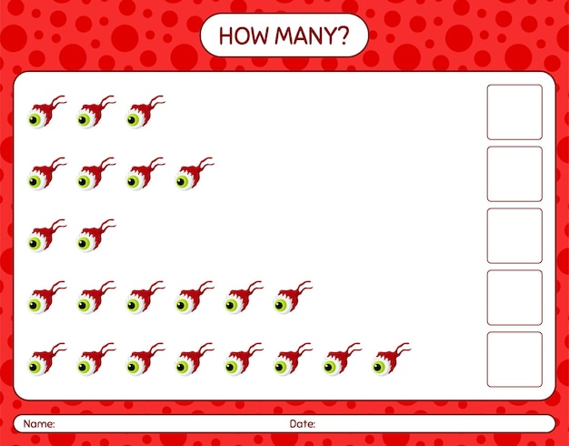 Quantos jogos de contagem com globo ocular. planilha para crianças em idade pré-escolar, planilha de atividades para crianças