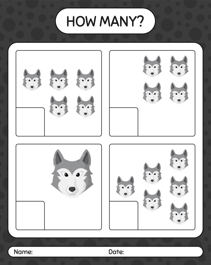 Quantos jogos de contagem com o lobo. planilha para crianças em idade pré-escolar, planilha de atividades para crianças