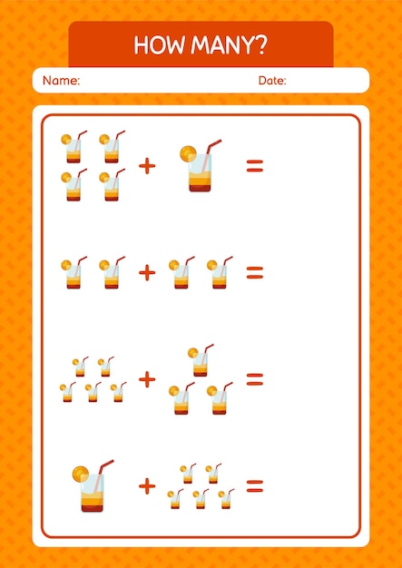 Quantos jogos de contagem com planilha de coquetel para crianças pré-escolares folha de atividades para crianças