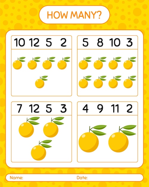 Quantos jogos de contagem com yuzu. planilha para crianças em idade pré-escolar, planilha de atividades para crianças, planilha para impressão