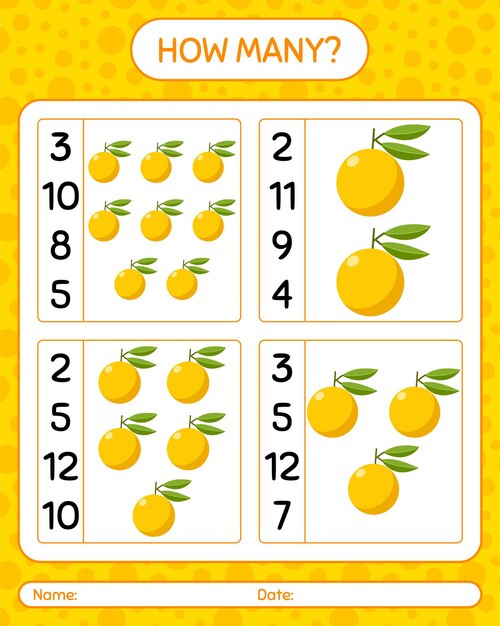 Quantos jogos de contagem com yuzu. planilha para crianças em idade pré-escolar, planilha de atividades para crianças, planilha para impressão
