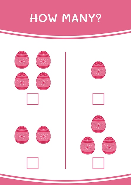 Quantos jogos de ovos de páscoa para crianças planilha imprimível de ilustração vetorial
