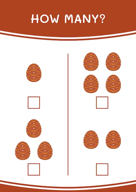 Quantos jogos de ovos de páscoa para crianças planilha imprimível de ilustração vetorial