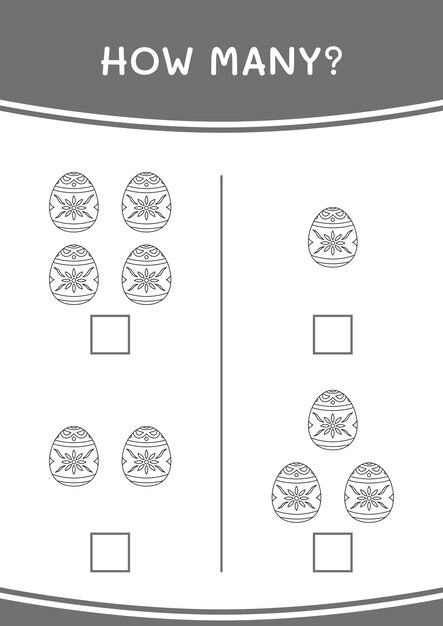 Quantos jogos de ovos de páscoa para crianças planilha imprimível de ilustração vetorial