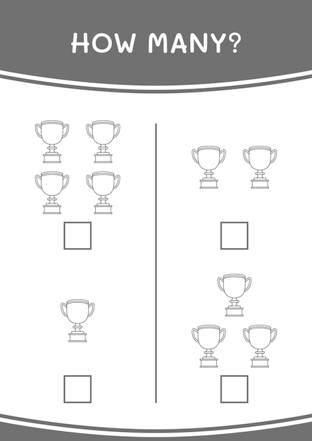 Quantos jogos de troféus para crianças planilha imprimível de ilustração vetorial