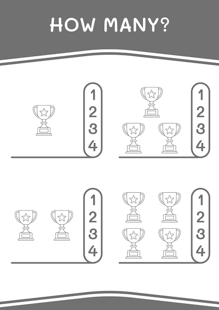 Quantos jogos de troféus para crianças planilha imprimível de ilustração vetorial