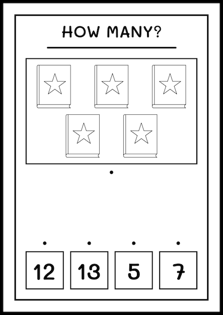 Quantos livros, jogo para crianças. ilustração vetorial, planilha para impressão