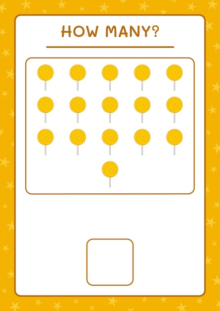 Quantos lollipop, jogo para crianças. ilustração vetorial, planilha para impressão