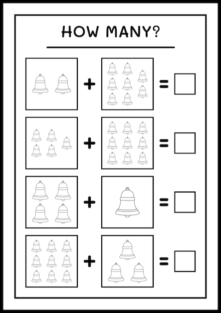 Quantos sino de natal, jogo para crianças. ilustração vetorial, planilha para impressão