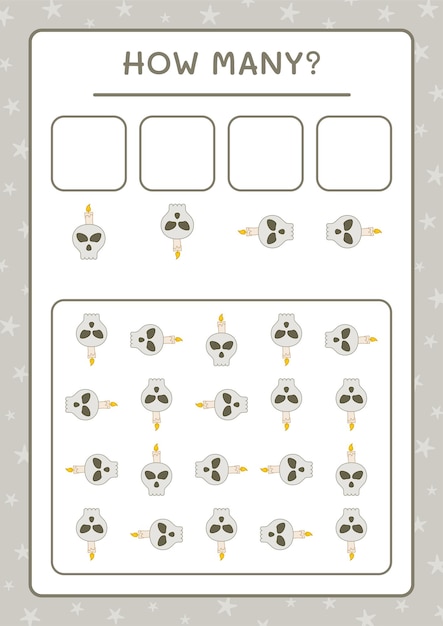Quantos skull with candle, game for children. ilustração vetorial, planilha para impressão