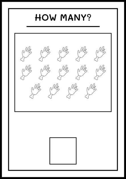 Quantos zombie hand, jogo para crianças. ilustração vetorial, planilha para impressão