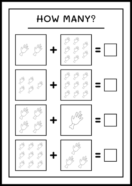 Quantos zombie hand, jogo para crianças. ilustração vetorial, planilha para impressão