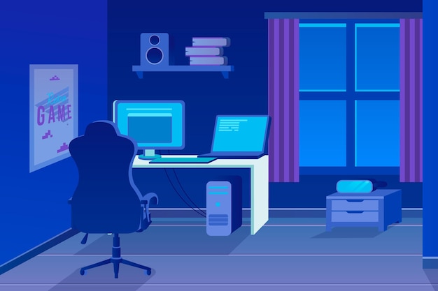 Quarto de jogador de design plano