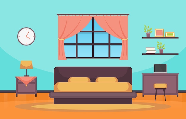 Quarto Dormitório Cama Design de Interiores Casa Moderna Ilustração