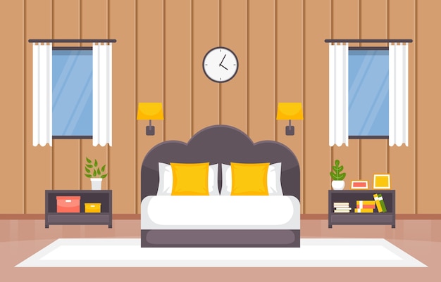 Quarto Dormitório Cama Design de Interiores Casa Moderna Ilustração