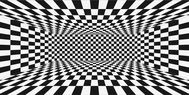 Quarto preto e branco da perspectiva da grade. fundo de estrutura de arame de xadrez. modelo de tecnologia digital cyber box. modelo de ilusão abstrata de vetor