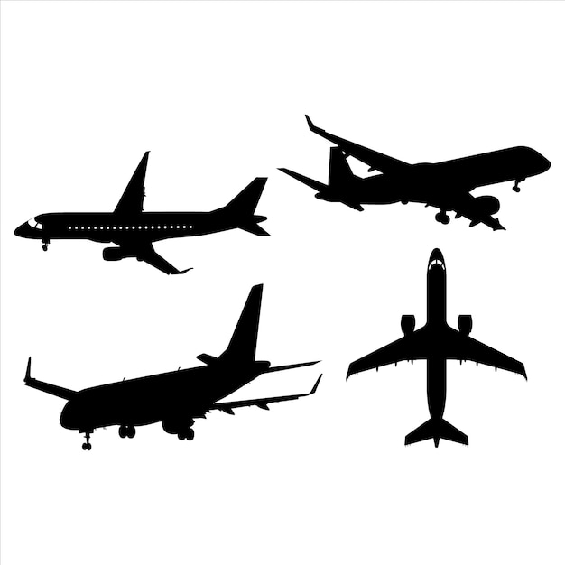 Quatro aviões em silhueta