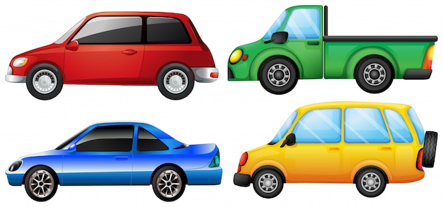 Vetor quatro carros com cores diferentes