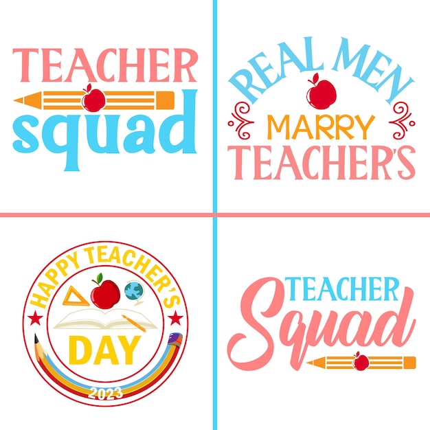 Vetor quatro cartazes diferentes para esquadrão de professores e feliz dia dos professores