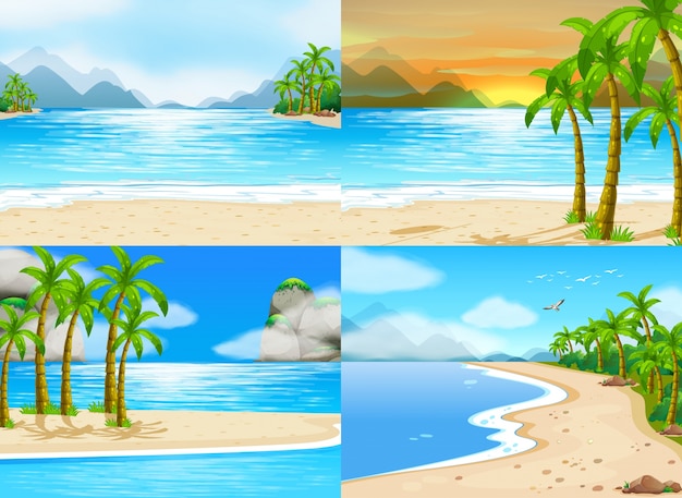 Quatro cenas do oceano ao longo do dia